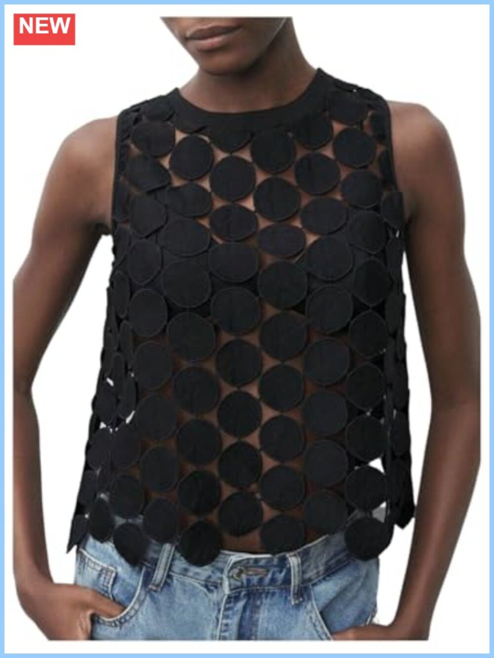 Sleeveless See Through Tank Top Asymmetrical Hem Crew Neck Y2k Vest Shirt